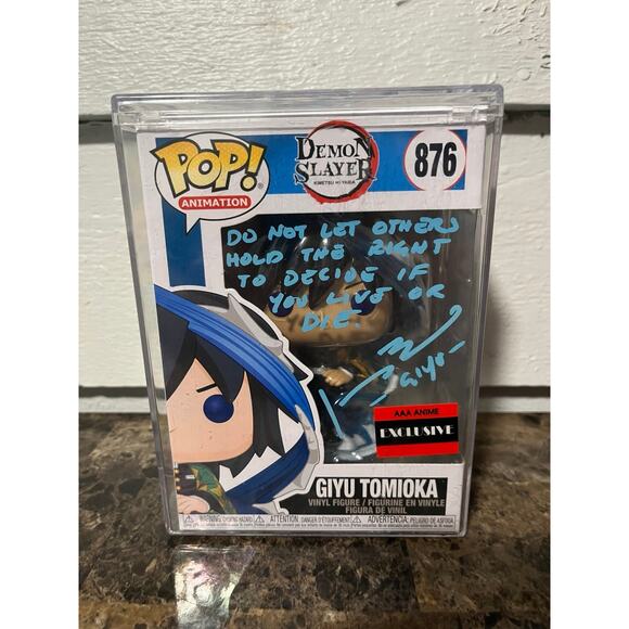Johnny Yong Bosch Signed Giyu Tomioka Demon Slayer Funko  Funko Pop! Giyu Tomioka #876 Signed/Quoted Johnny Yong Bosch W/Protector PSA